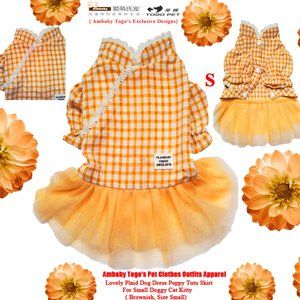 Ambaby Cute Small Plaid Dog Princess Tutu Dress Puppy Skirt Coat Pet Clothes Cat